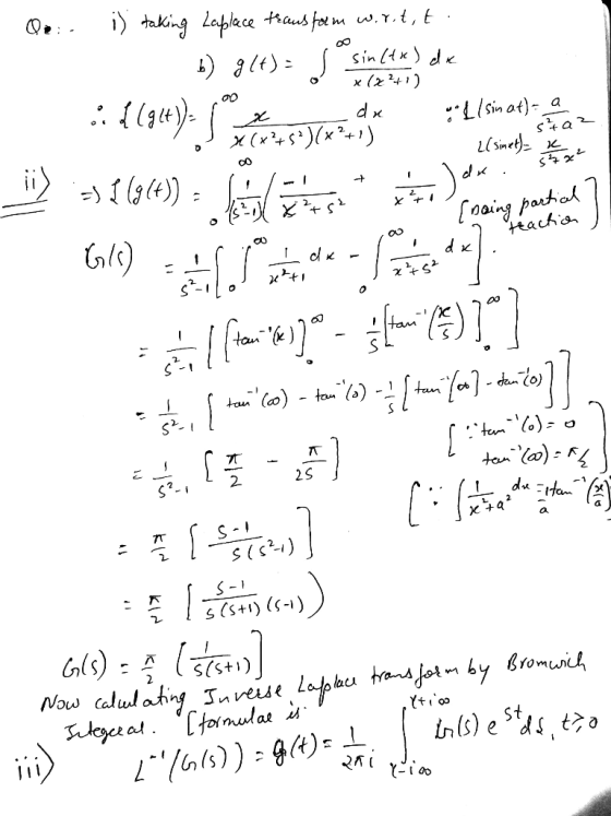 x (x2+1) Qe: i) taking Laplace transform w.rit,t. 4) gle) = me) de : {(94) Se tembro de los Esmaller ) => 1 (34) Has ega seot
