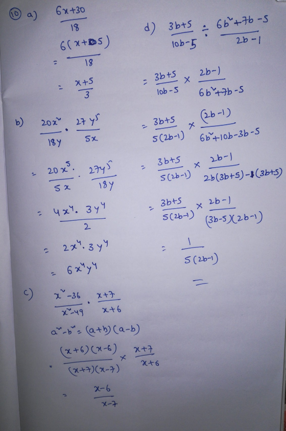 6x+30 a) 18 d) 3bts - 66 +7b-s 2b-1 6(x+5) 10b-5 18 2b-) 3bts x+5 х - 3 lob-s 66x7b-s (261) 20x 27 y5 3bts 5x 18 5 (2b-1) 6b