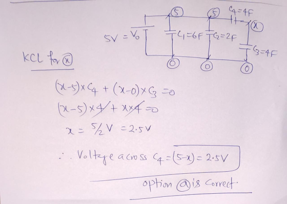 5 (4=48 tra Sv= EVO 7426FTG = 2F KCL for TG-45 (x-3) x G + (x-0) x G =0 (1-5) x4+xxa x=5/V =2.50 :. Voltage across q = (5x) =
