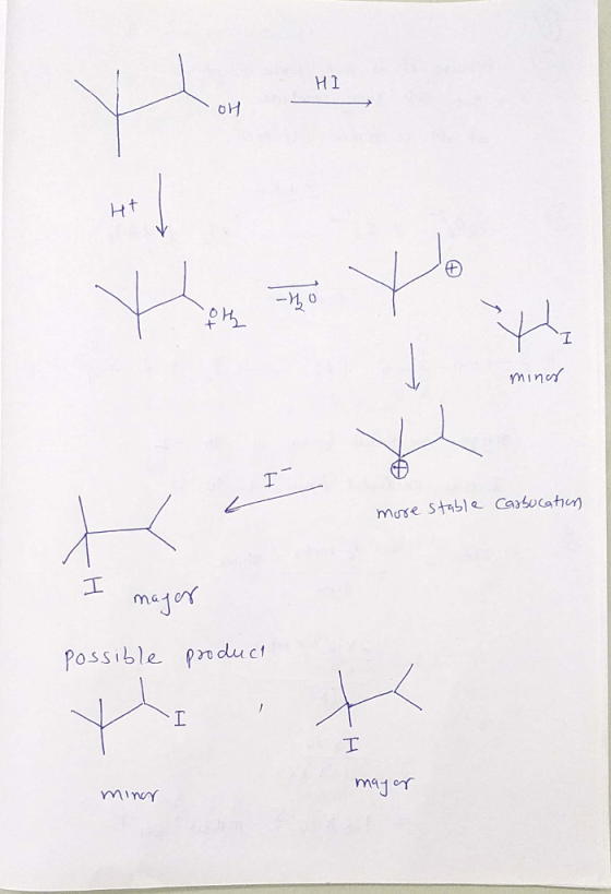 HI он Ht miner more stable Carbocation I majer possible product VI , mayor minor