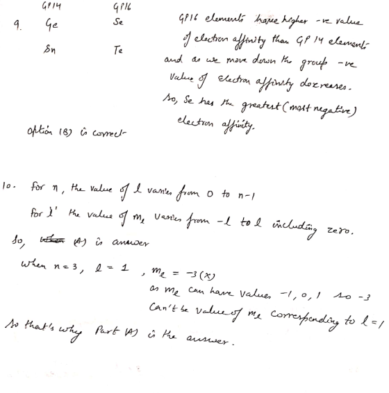 9816 9. Ge en Te G816 elements have higher ore value of electron affinity than GP 14 elements and as we move down the group a