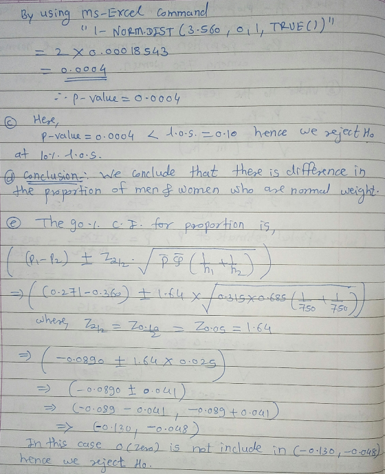 By using ms Excek Co mmc ne (i l-Naern.DFST (356 , οι 1, TPvE() )リ , Here P-value = 0.0004 < Gnelusion e tandudle thet thes i