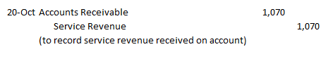 1,070 20-Oct Accounts Receivable Service Revenue (to record service revenue received on account) 1,070