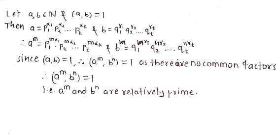 Let a, b EN & (a, b) =1 Then azprl.p.k ... plk & b= qrqr que en .: am = p m m de police of the quanto che questa since (a,b)=