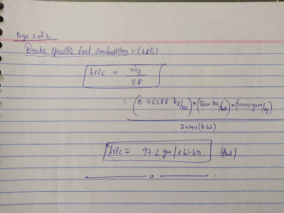 - Page 2 of 2 Brake specific fuel combustion & (68fc) [bete - Me B.P (6.0651T klu) (26sva sha) (100 grade) 2440 (kW) sfc = 97