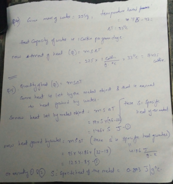 1 04) Ciren mass of water = 2059, temperature laned funder - 175 -423 AT: 350 Heat Capacity of water is I Calzie per gran deg