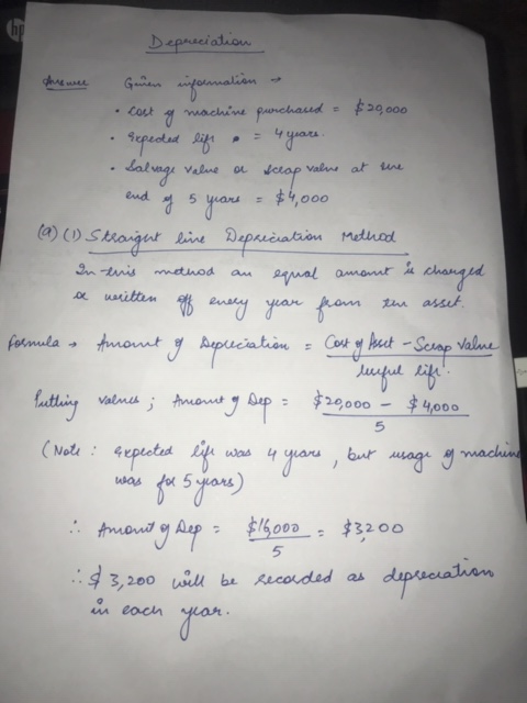 Depreciation Gennen information - cost g machine purchaud - $29000 expected life . = 4 years. Salvage value a scrap value at