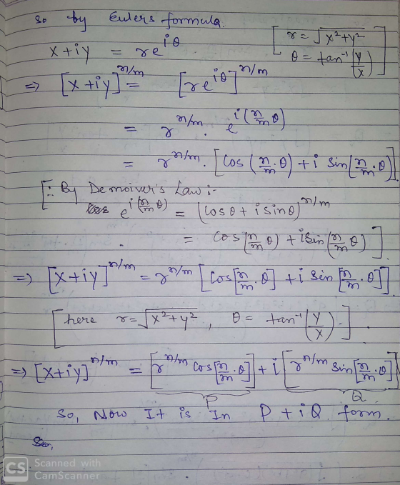 Eulers formula. io by xtiy [xtiy) J x²ty² o = tany re 3/m N/m X Treio 7/m immo e 7 m. Ilos (no) ti sino To By De moivers Law