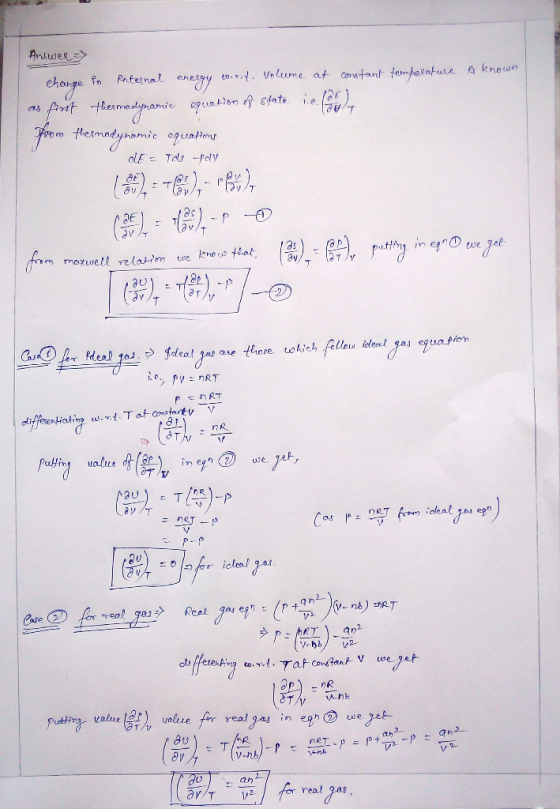 Answee fn Phternal eo Volume at contant tempesatuse A known Cgy epuat te Hherme as elE= Tds -poly in e we mmoyuell relaten e