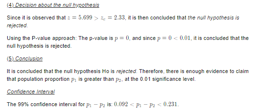 (4) Decision about the null hypothe sis Since it is observed that-5.6992.33, it is then concluded that the null hypothesis is