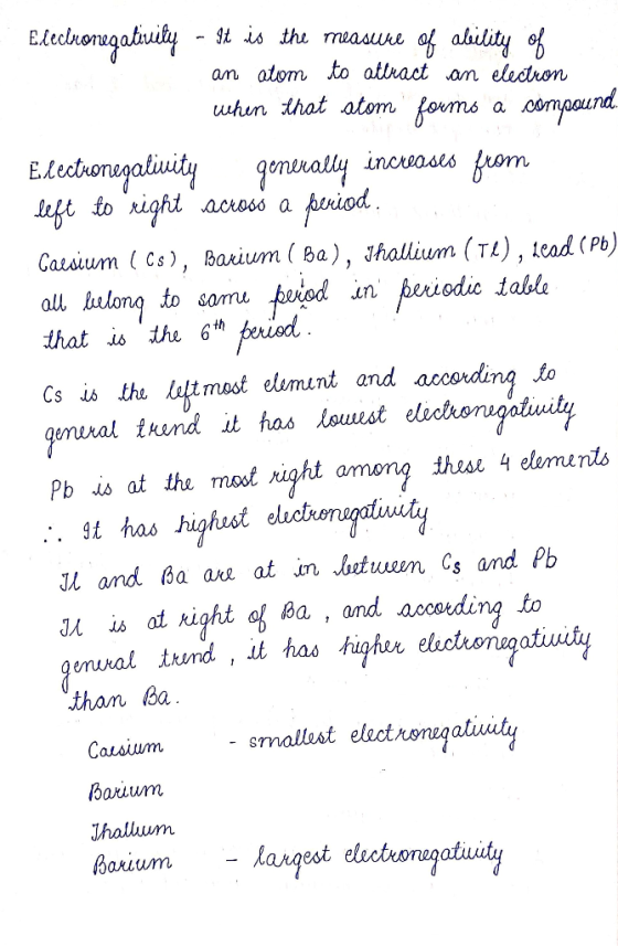 Electronegativity - It is the measure of ability of an atom to attract an electron when that atom founo a compound. Electrone