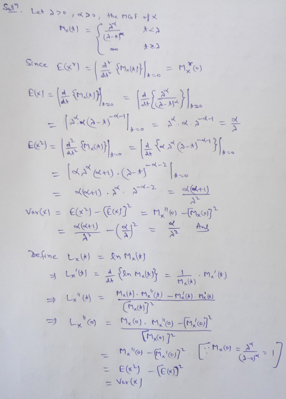 Sell. Let aso, a>0, the MGF oft Mx (4) =( (haja da Since £«) en procent amo = MC) EKI = lat wym, la la = (baca-43-1)..- s.c.