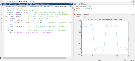 G: Program Files* MATLAB R2017a» Editor - GProgram Files MATLABR2017asquareFourAppx.nm X Command Window calcAnalyze.m Х gibbs