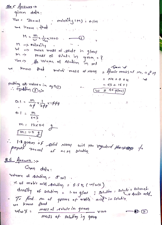 cue Cluse 5 Answert given doda : Vm= 300ml molevitysm) .ings i we lerous that in .. Maria SX1000:-D M molarity , . W molar