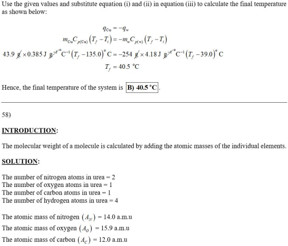 Use the given values and substitute equation (i) and (ii) in equation (iii) to calculate the final temperature as shown below