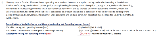 3) The only reason for the difference in net operating income (loss) between absorption costing and variable costing is the d