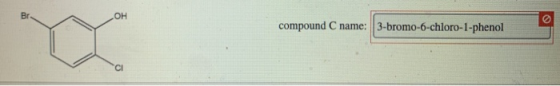 Br OH compound C name: 3-bromo-6-chloro-1-phenol