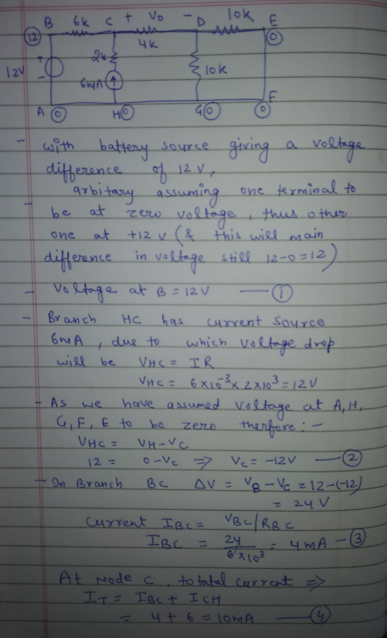 B 64 ct Vo - lok Чk uk 12V 0 2 Elok A HO with battery source giving a voltage. difference of 12 v, arbitary assuming one term