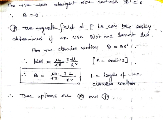 wire sections For the two straight B.O. magnetic field at f is can be easley. determined if Biot and Samant law the vse o =o0
