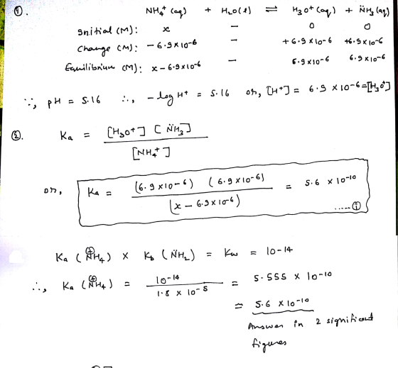 + H2ole) = H₂ot (aq) + Mrz (aq) Nhat Coq) Snitial (M): x Change (m): -6.9x10-6 Equilibrium (M): x-69x1046 - +6.9810-6 6.9x10-