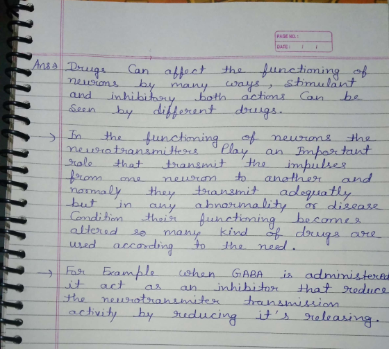PAGE NO.: DATE: 1 Ansy DV Drugs can affect the functioning of newions by many ways stimulant and inhibitory both actions can