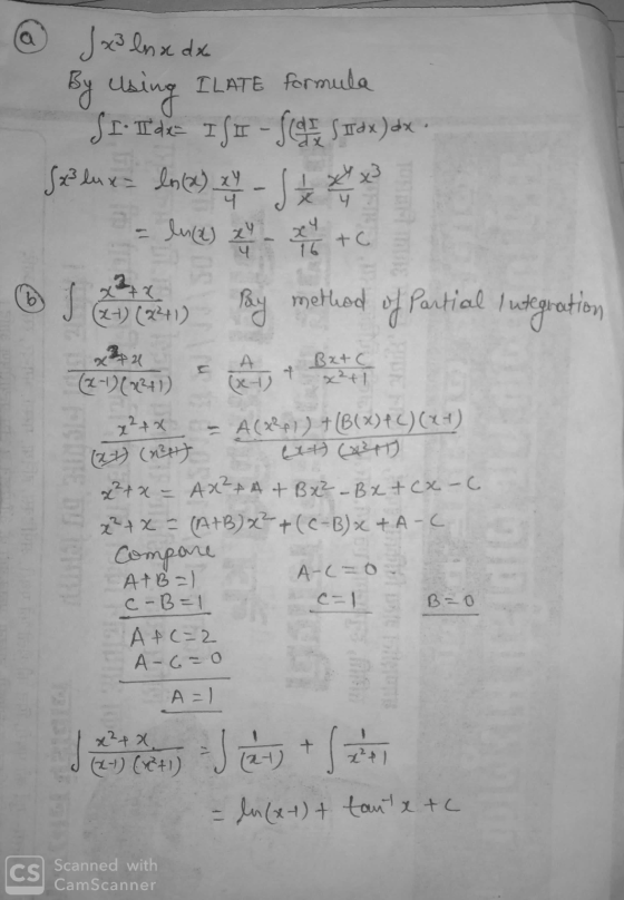 @ Jx? ln x dx By using ILATE formula SI- Tide ISI - SCI, S Tax) dx Blux = los(x) 2 - 1 x x = ln zy - 24 + c ® J By method of