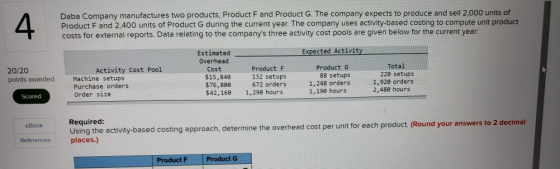 Daba Company manufactures two products, Product F and Product G. The company expects to produce and sell 2,000 units of Produ