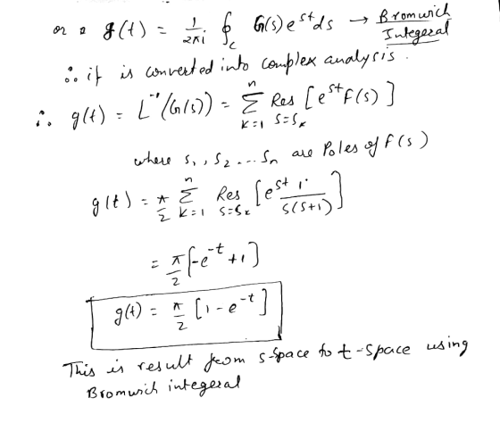 Integeral 1 SASK me f(t) = 6 G(s) estos → Bromwich & it is converted into complex analysis i. 964); </6157) - Ë Res Cestf(s)