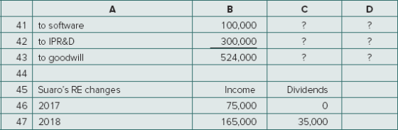 A B с D ? ? 100,000 300,000 524.000 ? ? ? ? 41 to software 42 to IPR&D 43 to goodwill 44 45 Suaros RE changes 46 2017 47 201