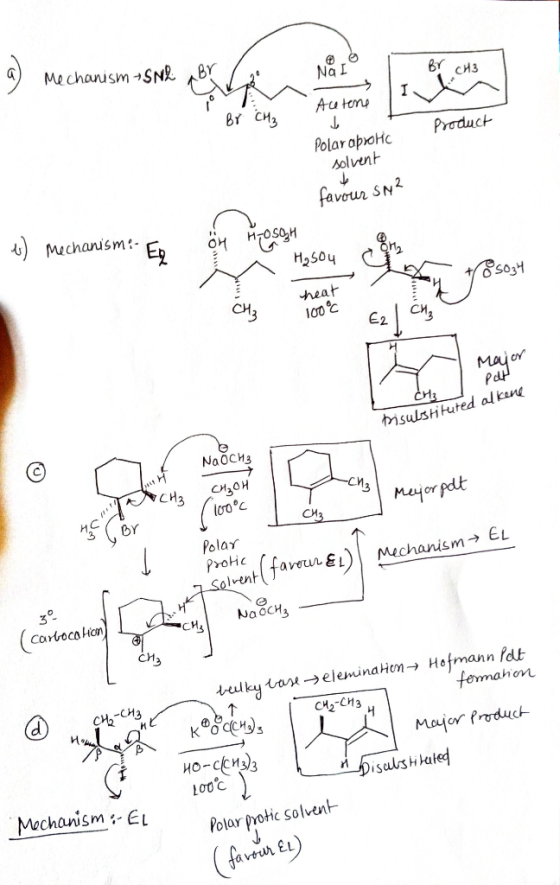 BY CH3 Mechanism -SN Nar Acutene Br CH₂ Product Polar aprolc solvent favour SN² e) mechanism. Er 액 . Hasou - 5034 heat CH₂ 10