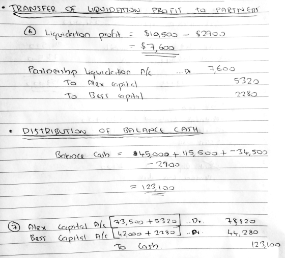 TRANSFER OF LIQUIDATION PROFIT to PARTNERS 6 Liquickition profit = $10,500 - $2900 bei = $7,600 Partnership ces To - To liqui