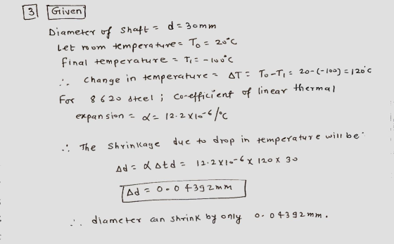Giiven %3D Diameter of shaft= d=30mm Let room tempera ture= To= 20°C final temperature = T,: - loo°c Change in temperature =
