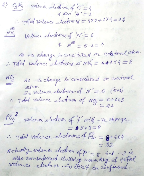 27 C H 4 valenca electron of c = 4 & for H²=1 • Tfal Valence eletrong = 4%2+144= 12 NiHy Valence eletrone of viss e No - 5-1=