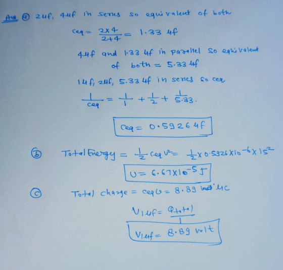 Als 244 zup, 4uf in series so equivalent of both ceq= 2x 4 = 1.33 uf auf and 1-33 uf in parallel so equivalent of both = 5.33