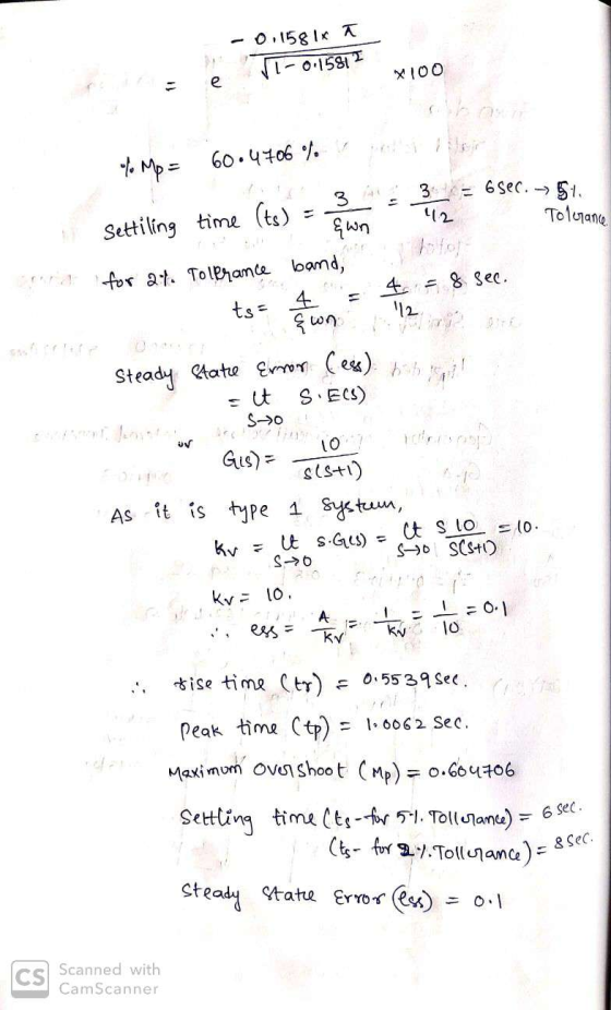 -0,1581x T MT-0.15817 X100 e to Mp = 60.4706 %. 33 = 6 sec.- 51. Toloyance 42 Settiling time (ts) &wn for at. Tolerance band,