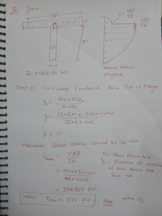 a given -32 VAY IB + VAT Į T / / / /03/12 I b 12 811 نے +27 Shear Stress IX =426.67 in 4 Diagram Step o calculate centroid f