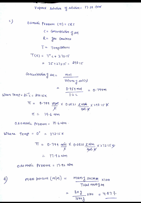 Vapour Solution of solution = 17:34 toro O Mohic prepure (T) = CRT (= concentration of sol R = gas constant T = Temprature TC
