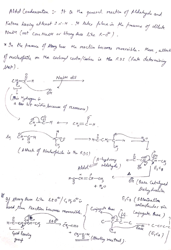 Aldal Condensation : It is the general reaction of Aldehycle and Ketone having at least 22-14 . It takes place in the presenc