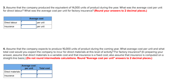 3. Assume that the company produced the equivalent of 14,000 units of product during the year. What was the average cost per