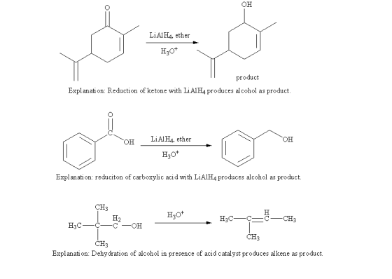 он LiAlH4, ether product Explanati on: Reduction of ketone with Li AlH4 produces alcohol as product. HLiAH4, ether Explanati