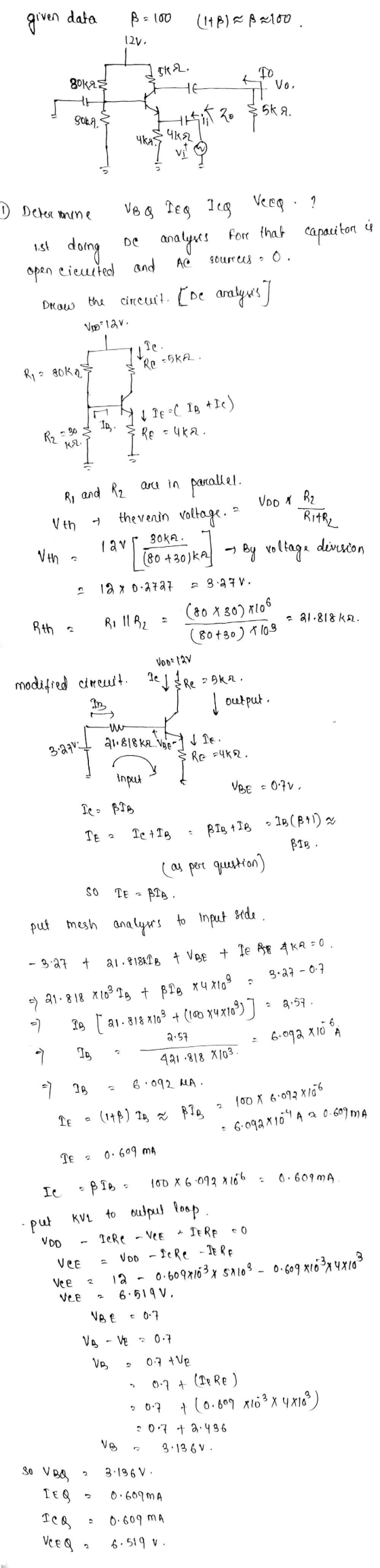 given data B=100 (1) 100 12V 542. 10 HE vo, 8062 가 Soka 4ka. .4ka tikro 20 $ 5ka. vit ? 1 Determine 1st VB Q Teg Teg Veeg ana