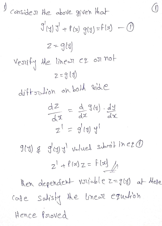 I consider the above given that gly) 9 + P(x) gly) = f(x) - 2=914) verify the linear eq or not 2=918) diftortion on both si