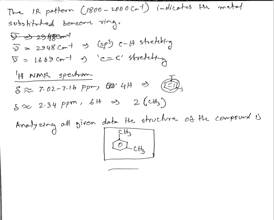 metal The Ir pattern (1800-2000 Cmt) indicates the substituted benzene ring, 932968ent J = 2948 Cmt g (sp3) e-lt stretching 5