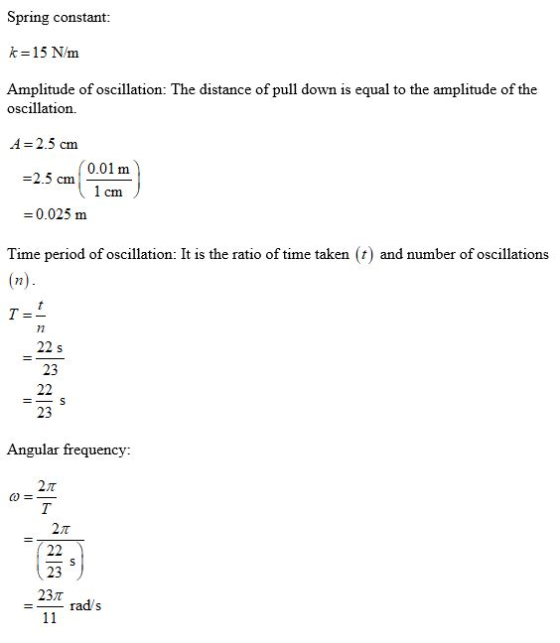 Spring constant k=15 N/m Amplitude of oscillation: The distance of pull down is equal to the amplitude of the oscillation. A