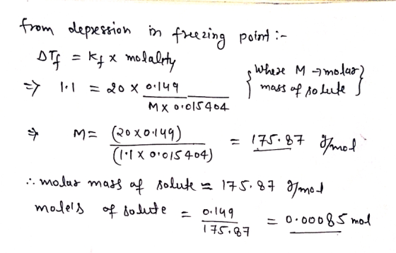 in from depression freezing point in DIf = kg x molality Where M - molar) modus? Y lol = 20 X 0.149 mass of solite MX0.015404
