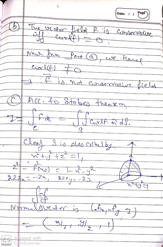 ll Date: i sports The vector field f is conservative noul foon part @ we have curl(t) to if is not conservative field To acc.