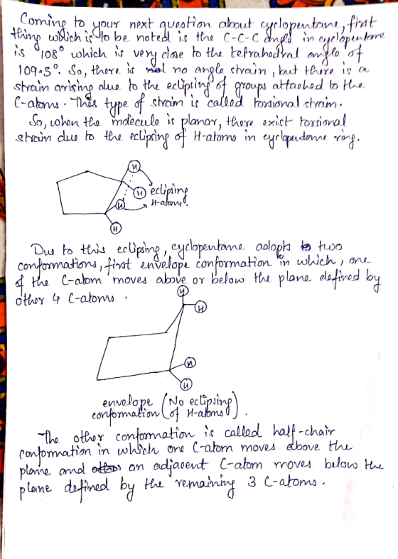 Coming to your next question about cyclopentane, fint thing willich is Jo be noted is the C-C-C Angeld in polopenderro, is 10