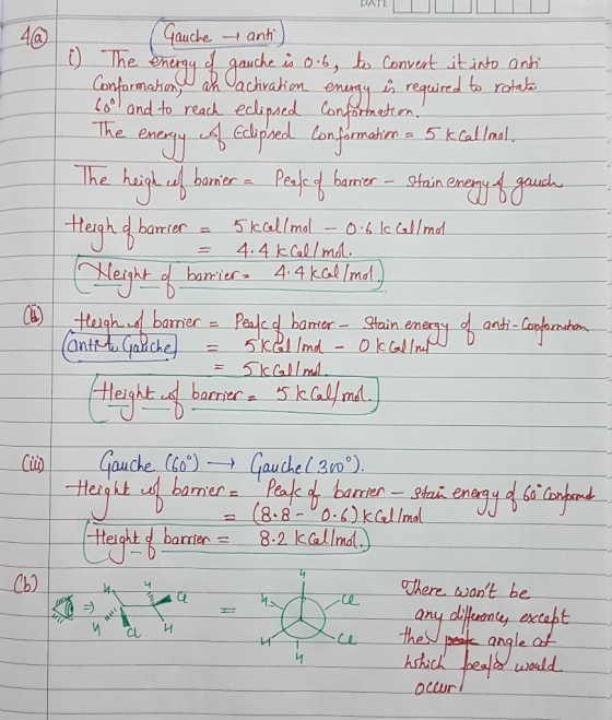 DATELLI (Gauche y anti) i) The energy of gauche is 0.6 to Convert it into anti Conformation, an activation energy is required