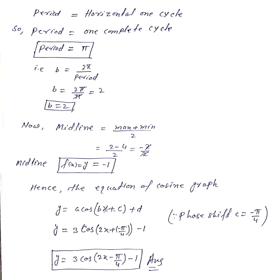 Period Horizontal one cycle one complete cycle So, period = period T cie b = 27 period b = 2 27 Ħ 16=27 Now, Midline manot mi