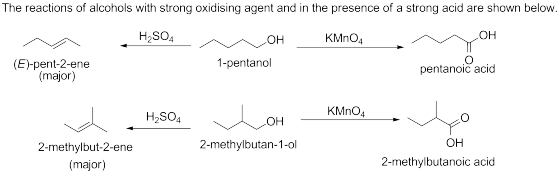 The reactions of alcohols with strong oxidising agent and in the presence of a strong acid are shown below. H2SO4 LOH KMnO4 L